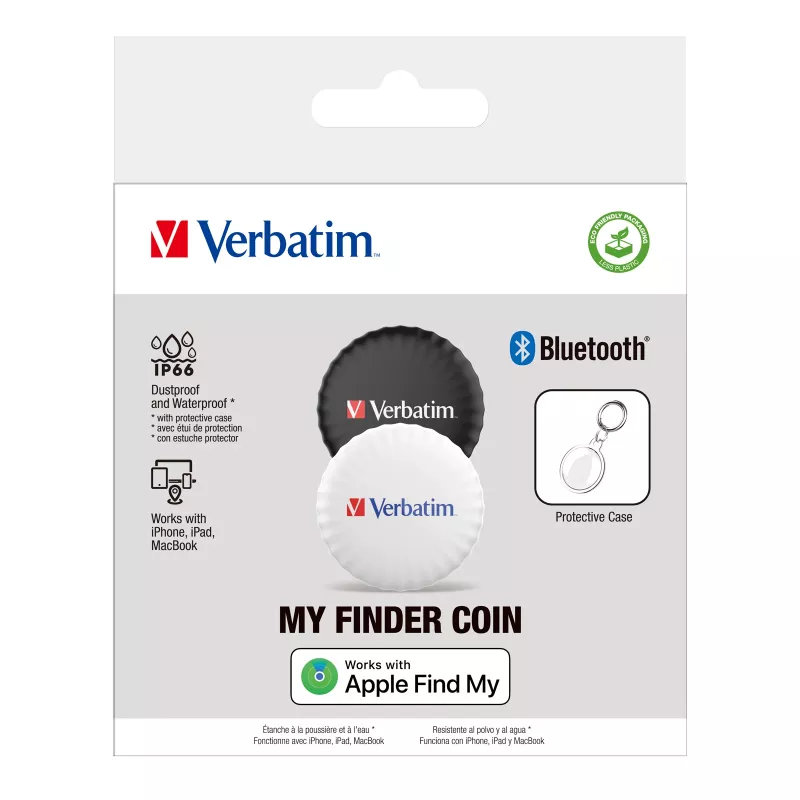 Verbatim My Finder Coin Bluetooth izsekotājs - 2 gab. iepakojumā, personiskai lietošanai, meklētājs, melns, balts, putekļu izturīgs, ūdensnecaurlaidīgs, IP66, CR2032