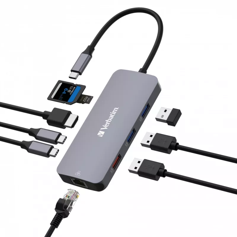 Verbatim CMH-09 USB Type-C 10000 Mbit/s Sudrabains