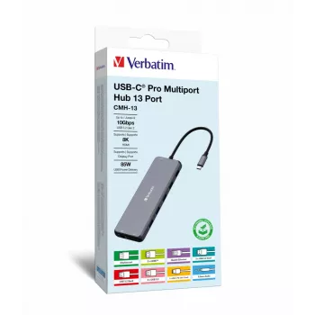 Verbatim CMH-13 USB Type-C centrmezgls 10000 Mbit/s Sudraba