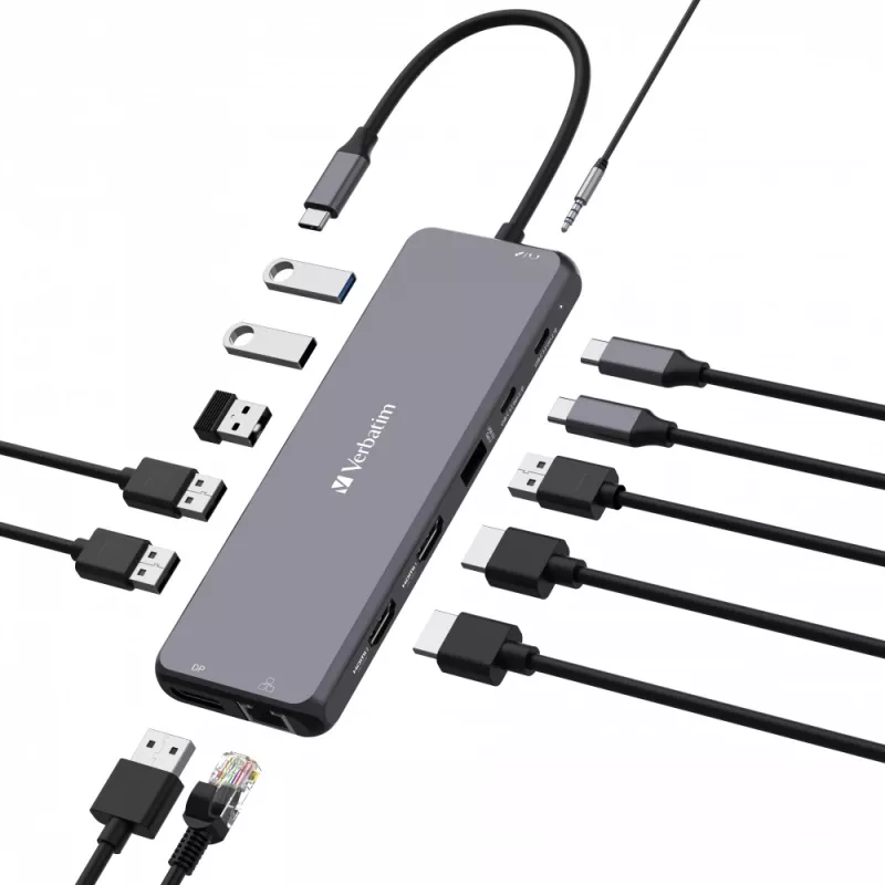Verbatim CMH-13 USB Type-C centrmezgls 10000 Mbit/s Sudraba