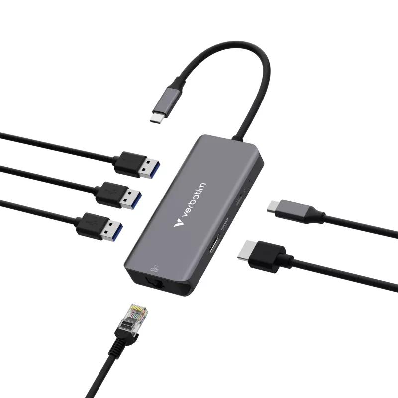 Verbatim USB-C Essentials Multiport Hub 6 porti: RJ45, HDMI, USB-C PD, 3 x USB-A 3.2 Gen 1