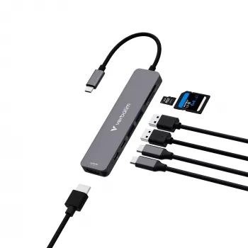 Verbatim USB-C Essentials Multiport Hub 7 pieslēgvietas: HDMI, USB-C, USB-C 3.2 Gen 1, 2 x USB-A 3.2 Gen 1, SD un microSD