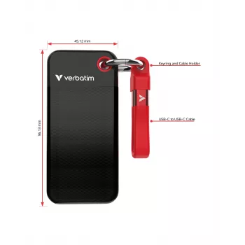Verbatim Pocket SSD USB 3.2 Gen 2 1TB Melns/Red, 1 TB, USB Type-C, 3.2 Gen 2 (3.1 Gen 2), 1000 MB/s, 10 Gbit/s, Melns, Red