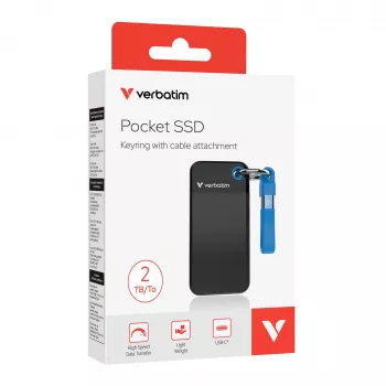 Verbatim Pocket SSD USB 3.2 Gen 2 2TB Melns/Blue, 2 TB, USB Type-C, 3.2 Gen 2 (3.1 Gen 2), 1000 MB/s, 10 Gbit/s, Melns, Blue