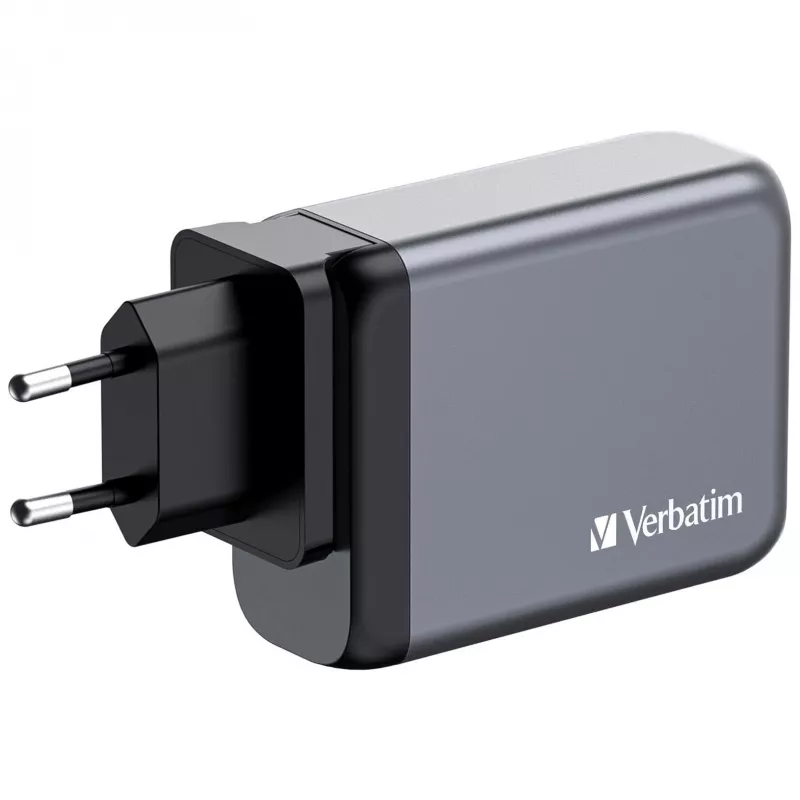 Verbatim GNC-100 GaN lādētājs 100 W ar 2 x USB-C PD 100 W / 1 x USB-C PD 65 W / 1 x USB-A QC 3.0 (ES/AK/ASV)