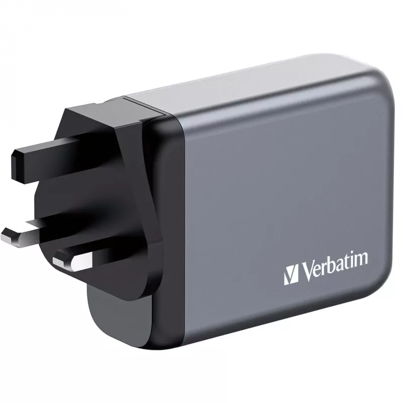 Verbatim GNC-100 GaN lādētājs 100 W ar 2 x USB-C PD 100 W / 1 x USB-C PD 65 W / 1 x USB-A QC 3.0 (ES/AK/ASV)