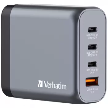 Verbatim GNC-140 GaN lādētājs 140W ar 2 x USB-C PD 140W / 1 x USB-C PD 20W / 1 x USB-A QC 3.0 (EU/UK/US)