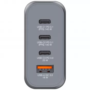 Verbatim GNC-140 GaN lādētājs 140W ar 2 x USB-C PD 140W / 1 x USB-C PD 20W / 1 x USB-A QC 3.0 (EU/UK/US)