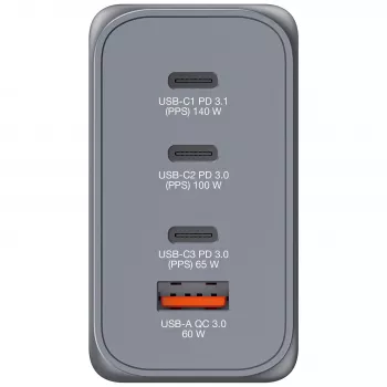 Verbatim GNC-240 GaN lādētājs 240W ar 1 x USB-C 140W / 1 x USB-C 100W / 1 x USB-C 65W / 1 x USB-A QC 3.0 (EU/UK/US)