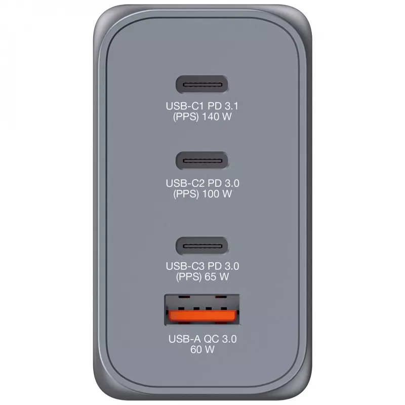 Verbatim GNC-240 GaN lādētājs 240W ar 1 x USB-C 140W / 1 x USB-C 100W / 1 x USB-C 65W / 1 x USB-A QC 3.0 (EU/UK/US)