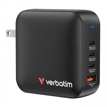 Verbatim Mini GaN lādētājs 165W 4 porti, ASV spraudnis ar ES un UK adapteriem