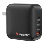 Verbatim Mini GaN lādētājs 165W 4 porti, ASV spraudnis ar ES un UK adapteriem