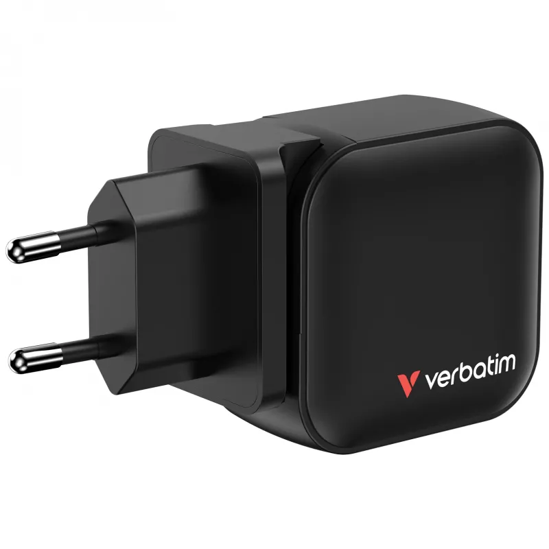 Verbatim Mini GaN lādētājs 70W 3 porti ASV spraudnis ar ES un Lielbritānijas adapteriem