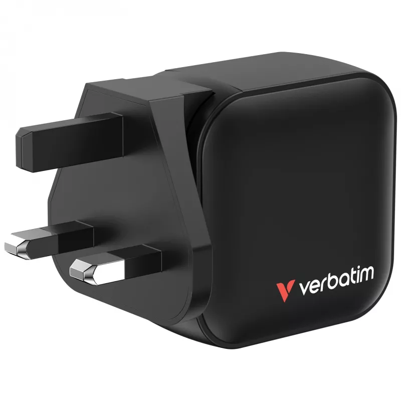 Verbatim Mini GaN lādētājs 70W 3 porti ASV spraudnis ar ES un Lielbritānijas adapteriem