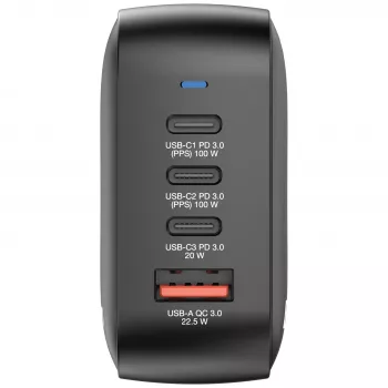 Verbatim Mini GaN lādētājs 100 W, 4 porti, ASV kontaktdakša ar ES un Lielbritānijas adapteriem