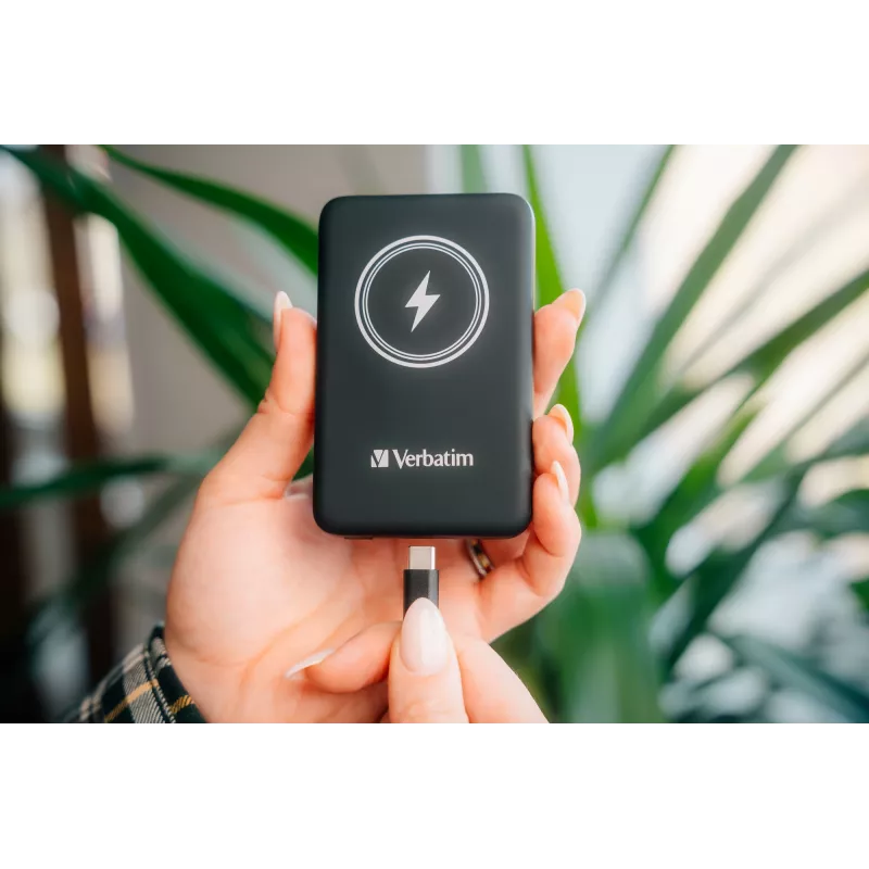 Verbatim Charge 'n' Go magnētiskais bezvadu ārējais akumulators 10000 mAh, melns