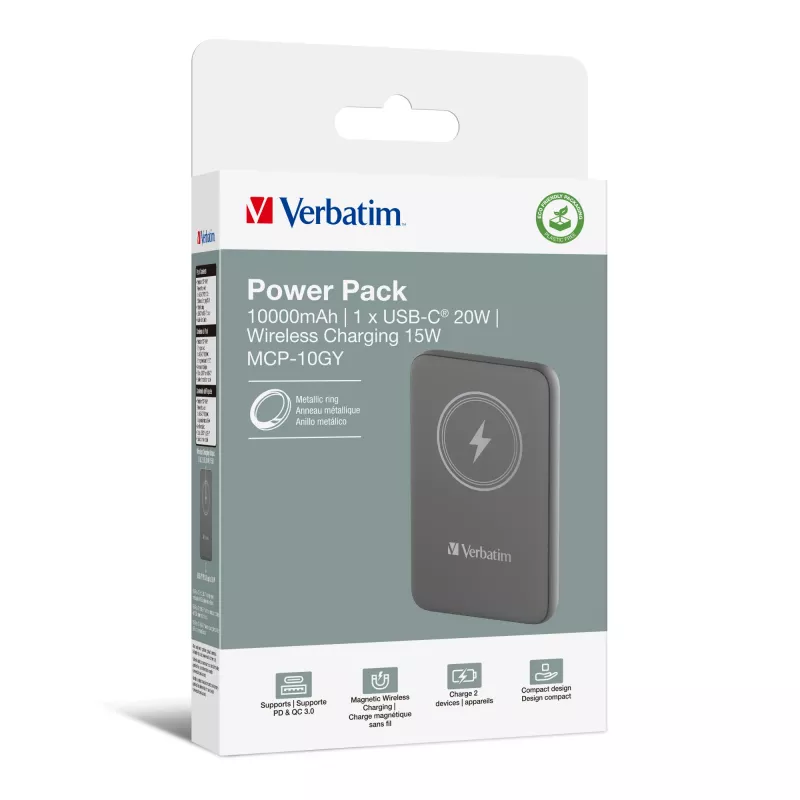Verbatim Charge 'n' Go Magnetic Wireless Power Bank 10000mAh pelēka