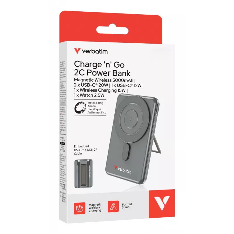 Verbatim Charge'n'Go 2C ārējais akumulators 5000 mAh Pelēks