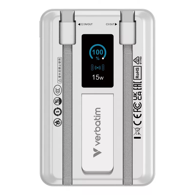 Verbatim Charge'n'Go 2C & Display ārējais akumulators 10000 mAh sudrabots