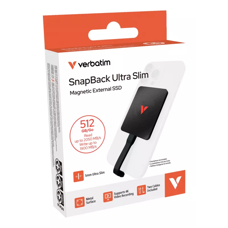 Verbatim SnapBack Īpaši Plāns SSD 512GB USB Type-C USB 3.2 Gen 2x2 Melns