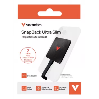 Verbatim SnapBack Ultra plāns SSD 2TB USB Type-C USB 3.2 Gen 2x2 Melns