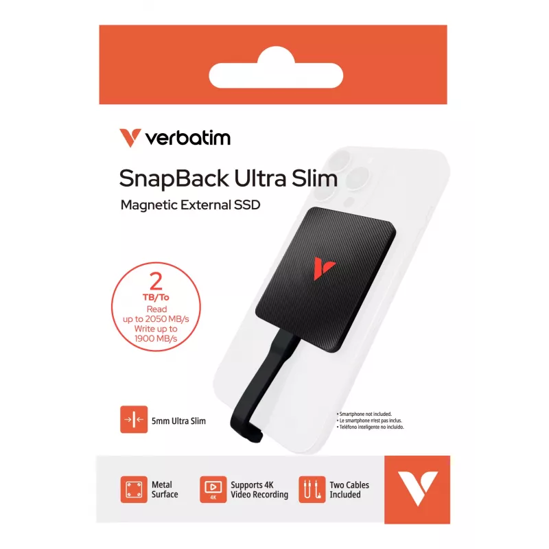 Verbatim SnapBack Ultra plāns SSD 2TB USB Type-C USB 3.2 Gen 2x2 Melns