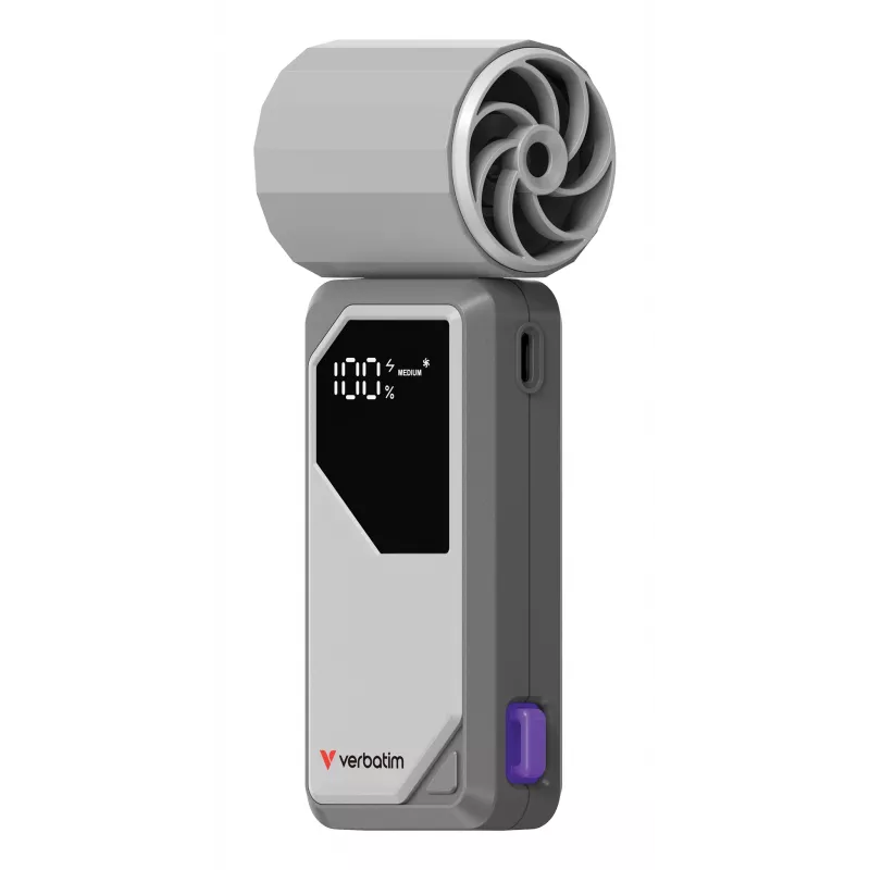 Verbatim Cool’n’Go AirJet rokas ventilators pelēks/purpurs, pelēks, purpurs, Rokas ventilators, 1 gab., 6 W, litija jonu (Li-Ion), 3,7 V
