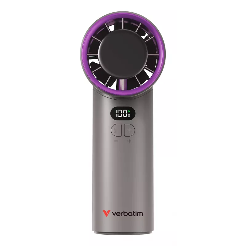 Verbatim Cool’n’Go IceTouch Handheld Fan pelēka/violeta, pelēka, violeta, 1 fan(s), Handheld fan, 1 gab., 8 W, Lithium-Ion (Li-Ion)