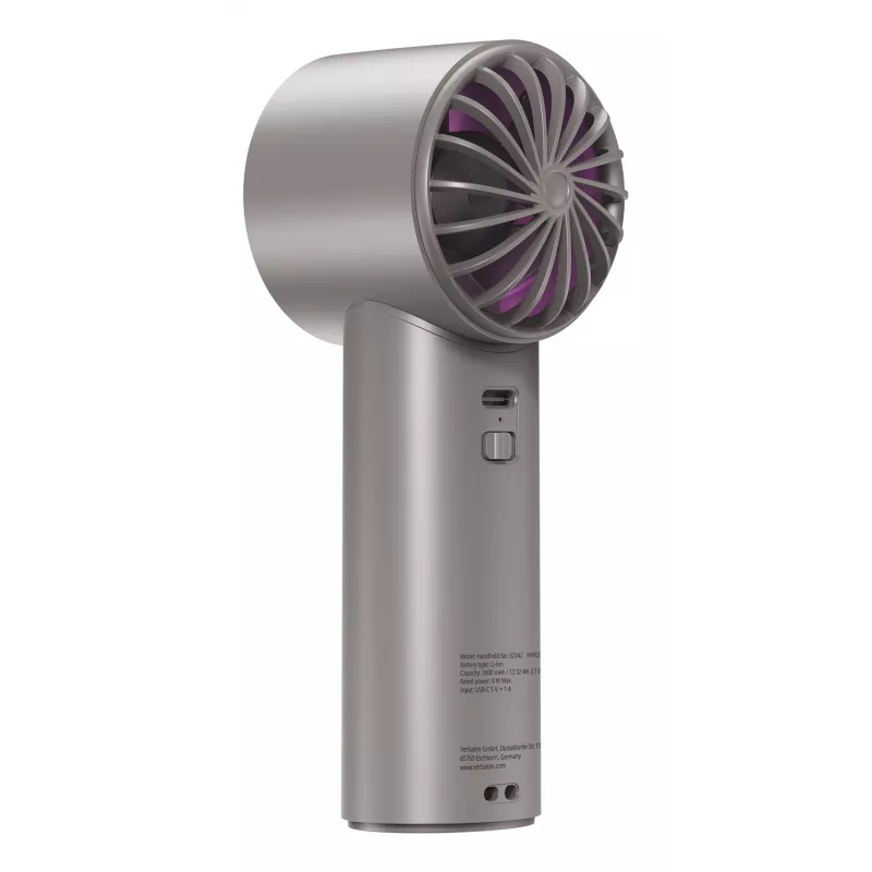 Verbatim Cool’n’Go IceTouch Handheld Fan pelēka/violeta, pelēka, violeta, 1 fan(s), Handheld fan, 1 gab., 8 W, Lithium-Ion (Li-Ion)