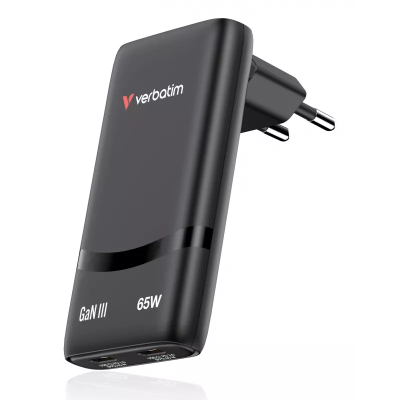 Verbatim Fold 'n' Go GaN lādētājs 65W ES spraudnis Melns, Iekštelpu, maiņstrāva, 20 V, Melns