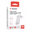 Verbatim Fold 'n' Go GaN lādētājs 65W EU spraudnis Balts, Iekštelpu, AC, 20 V, Balts