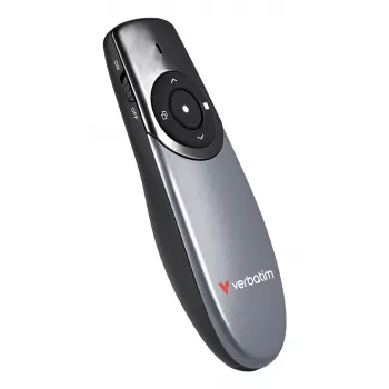 Verbatim Focus bezvadu prezentētājs ar sarkanu lāzera rādītāju, RF, USB, 30 m, melns, sudrabains