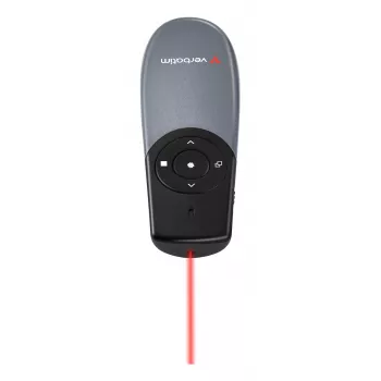 Verbatim Focus bezvadu prezentētājs ar sarkanu lāzera rādītāju, RF, USB, 30 m, melns, sudrabains