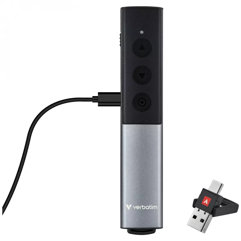 Verbatim Agenda Wireless Presenter ar Red Laser Pointer, RF, USB, 100 m, Melns, Silver