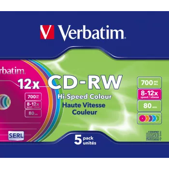 Verbatim CD-RW Colour 12x 700 MB 5 gab.