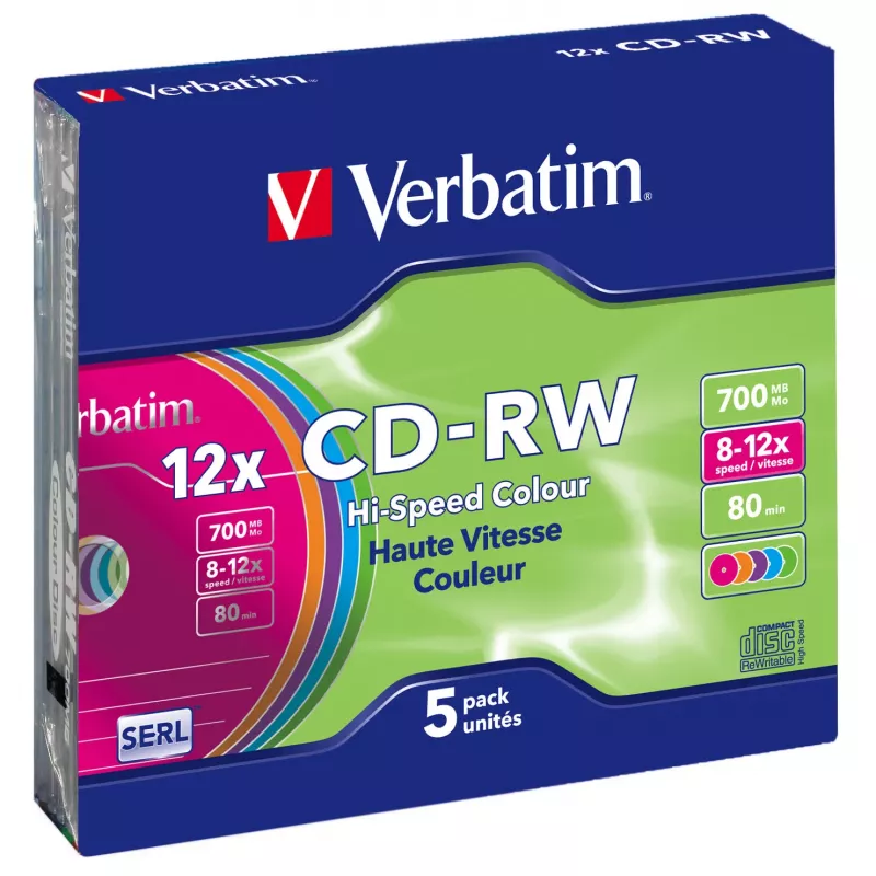Verbatim CD-RW Colour 12x 700 MB 5 gab.