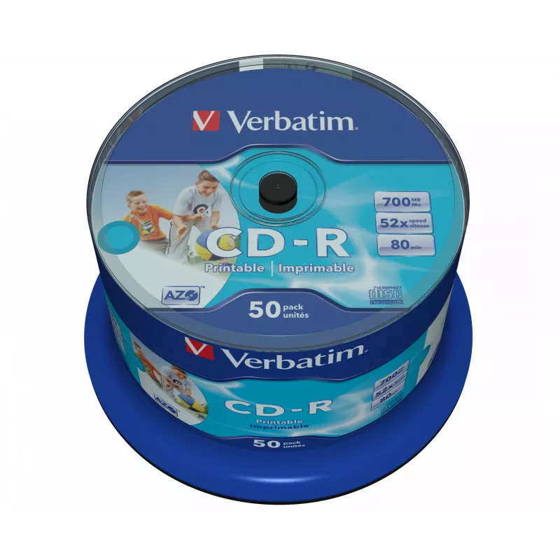 Verbatim CD-R AZO Wide Inkjet Printable no ID 700 MB 52x 50 gab.
