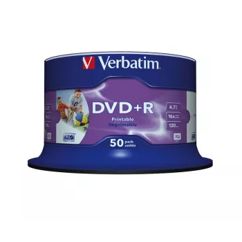 Verbatim DVD+R Wide Inkjet Printable No ID Brand, DVD+R, 120 mm, apdrukājams, Spindle, 50 gab., 4,7 GB