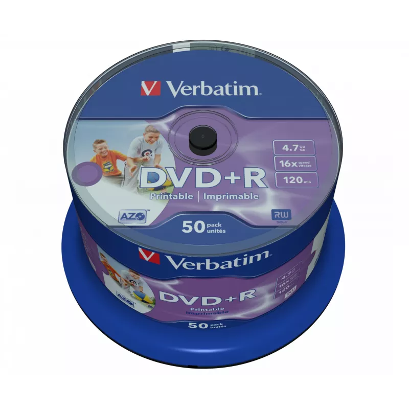 Verbatim DVD+R Wide Inkjet Printable No ID Brand, DVD+R, 120 mm, apdrukājams, Spindle, 50 gab., 4,7 GB