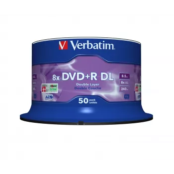 Verbatim DVD+R Double Layer 8x matt sudraba 50gab. vārpstas iepakojumā, DVD+R DL, 120 mm, vārpsta, 50 gab., 8,5 GB