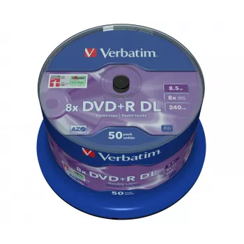 Verbatim DVD+R Double Layer 8x matt sudraba 50gab. vārpstas iepakojumā, DVD+R DL, 120 mm, vārpsta, 50 gab., 8,5 GB