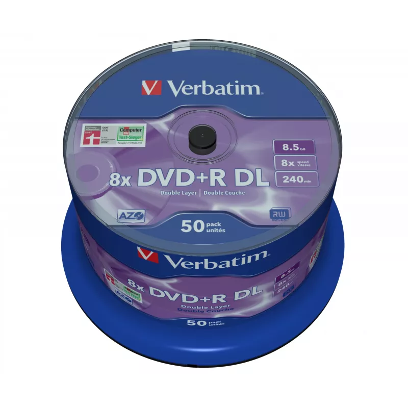 Verbatim DVD+R Double Layer 8x matt sudraba 50gab. vārpstas iepakojumā, DVD+R DL, 120 mm, vārpsta, 50 gab., 8,5 GB
