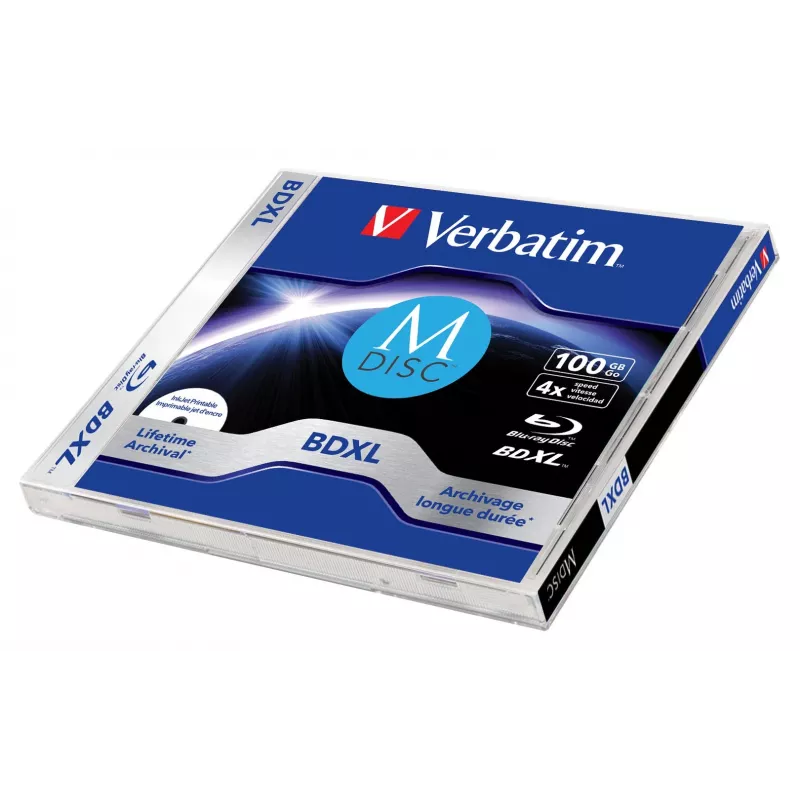 Verbatim MDISC mūžizturīgais arhīva BDXL 100GB — viens disks, 100 GB, BDXL, juveliera kastīte, 1 gab.
