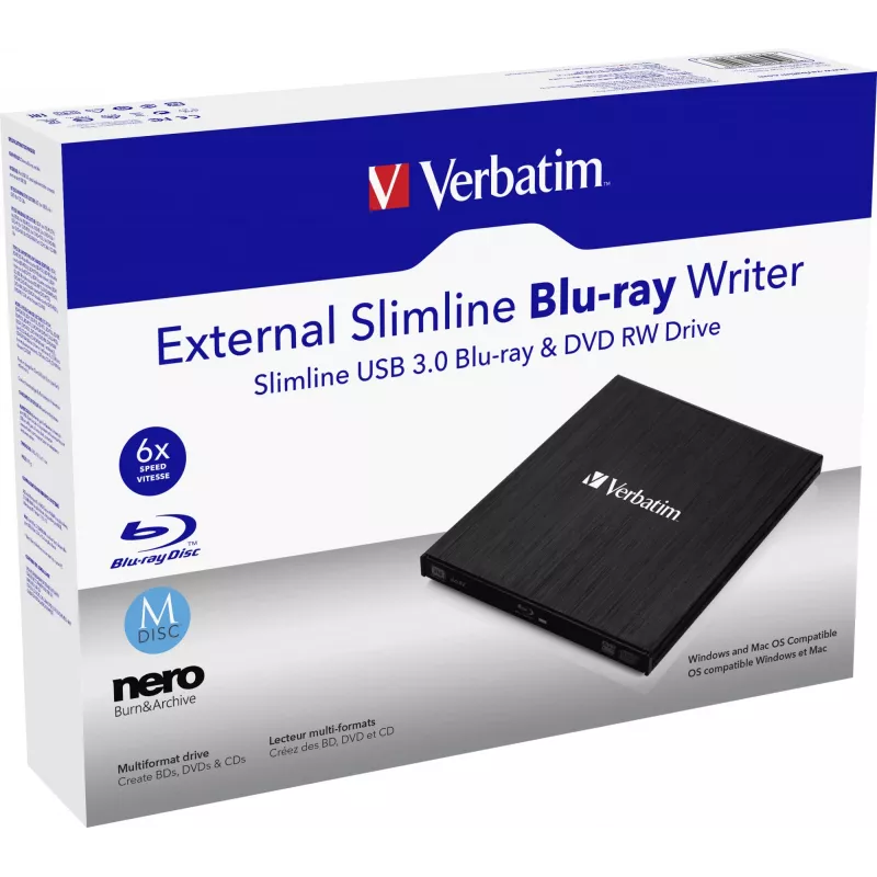 Ārējais plānais optisko disku diskdzinis Blu-Ray RW Verbatim 43890