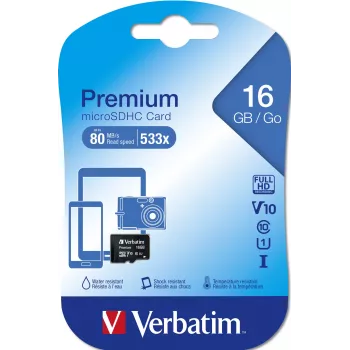 MicroSDHC Verbatim Premium 16GB Class 10 Melns 44010