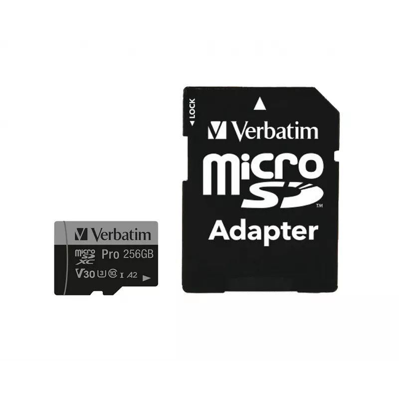 Verbatim Pro U3 256 GB Micro SDXC karte, 256 GB, MicroSDXC, Class 10, UHS-I, 100 MB/s, 90 MB/s