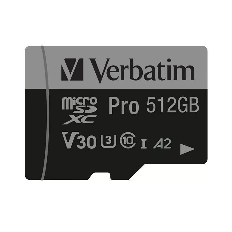 Verbatim Pro U3 512GB Micro SDXC karte, 512 GB, MicroSDXC, 10. klase, UHS-I, 100 MB/s, 90 MB/s