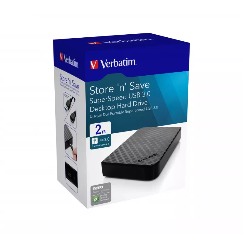 Verbatim Store 'n' Save 2TB USB 3.0, 2 TB, 3.2 Gen 1 (3.1 Gen 1), Melns