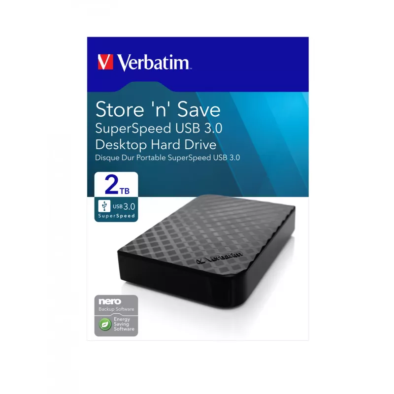Verbatim Store 'n' Save 2TB USB 3.0, 2 TB, 3.2 Gen 1 (3.1 Gen 1), Melns