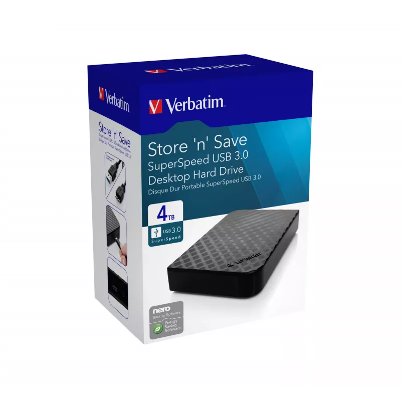 Verbatim Store 'n' Save 4TB USB 3.0, 4 TB, 3.2 Gen 1 (3.1 Gen 1), melns